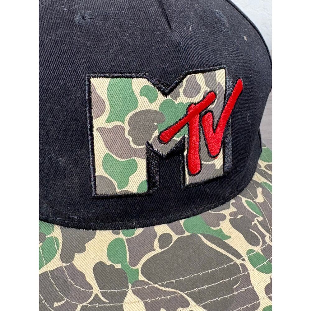 MTV Hat Black Green‎ Camo Retro Snapback Men's Hat EUC